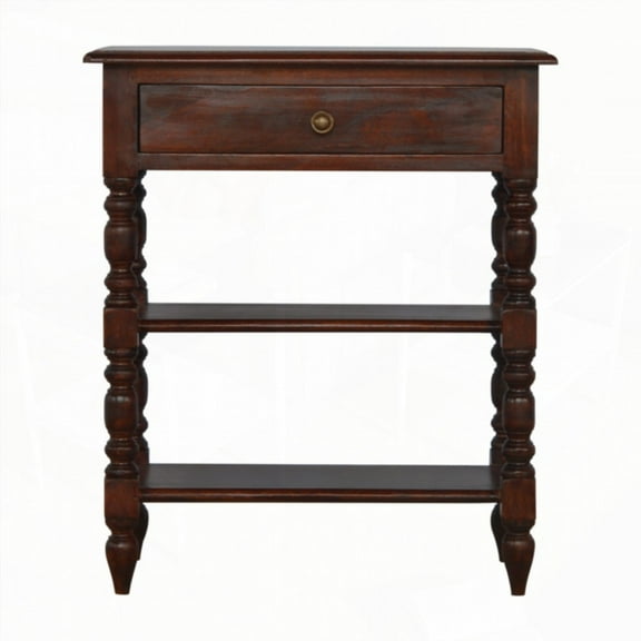 Solid Wood Turned Occasional Table with 1 Drawer and 2 Shelves