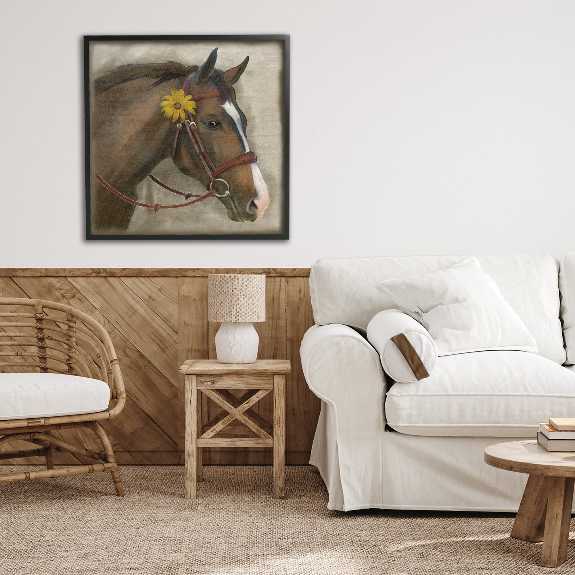 Stupell Industries Barnyard Horse with Daisy Black Framed Giclee Art, design by Suzanne Nicoll