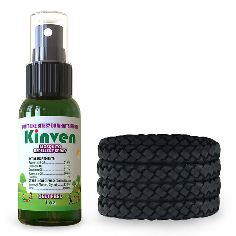 Kinven Anti Mosquito Repelent Bundle 1oz Bottle 4 Bracelet Black