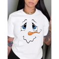 thumbnail image 1 of Women's Funny Cartoon Long Nose Emoticon Print Crew Neck T-Shirt, Casual Short-Sleeved Round Neck Top for All Seasons, Polyester, Expression Print, 1 of 7