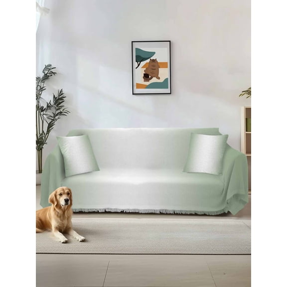 Sage Green Ombre Couch Cover for 2 Cushion Sofa, Sage Green White Gradient Modern Washable Loveseat Sofa Covers Slipcover for Sectional Sofas L-Shaped, Couch Throw Cover 71"x118"