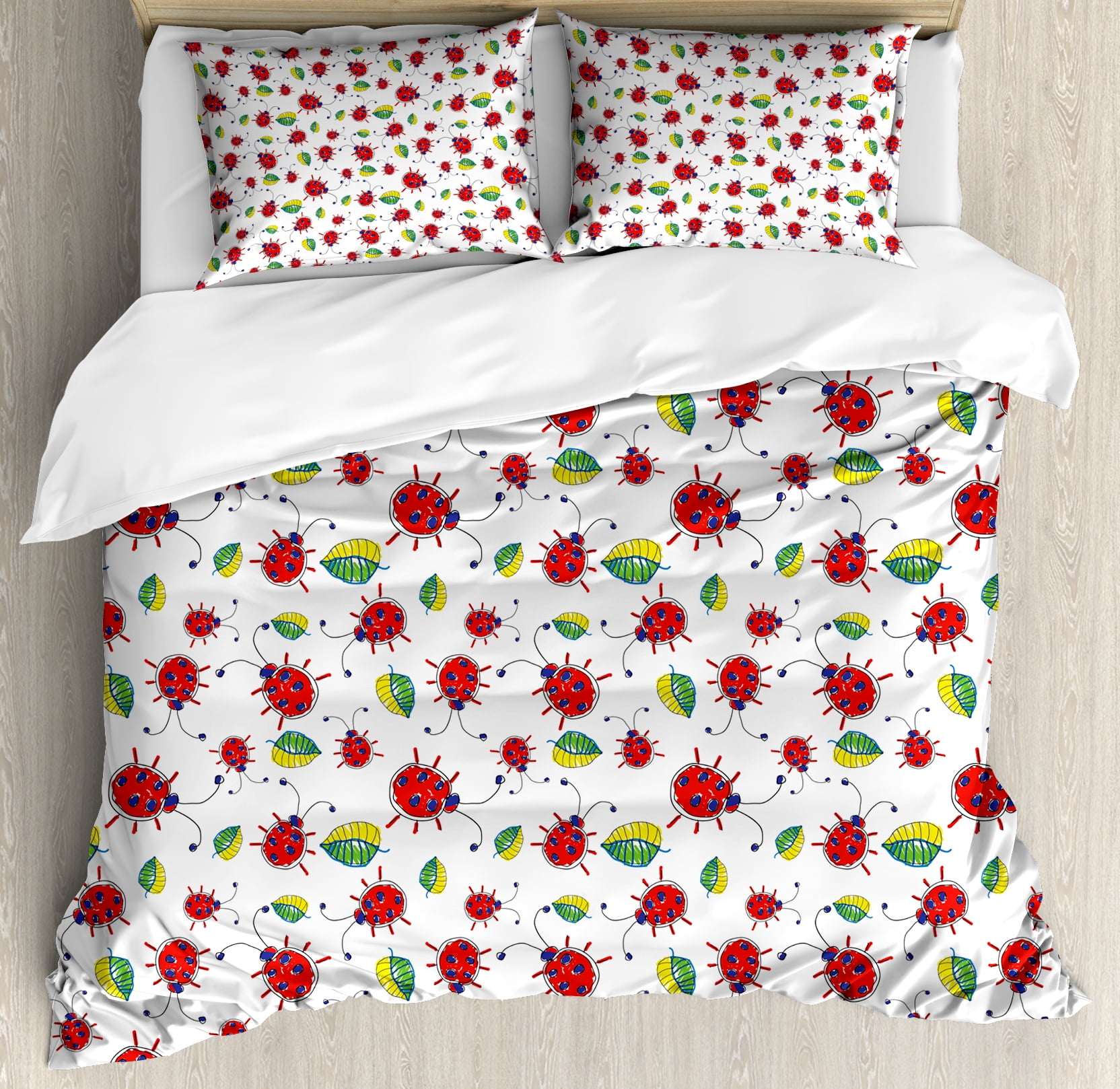 Ladybugs Duvet Cover Set Twin Queen King Sizes with Pillow Shams Ambesonne