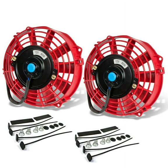 DNA Motoring RAF-7-RD FMK-X2 2Pcs 7" Inch High Performance Electric Radiator Cooling Fan kit (Red)