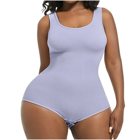 HaiMao Bodysuit Thong for Women Clearance Tummy Control Slimming Bodysuits Sleeveless Full Bodysuit Tops Purple M