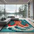 thumbnail image 2 of ODIKA 8'x10' Washable Area Rug Pixel Octopus Cartoon Bubble Motif Blocky Wave Border Retro Arcade for Dining Room, Large Office, Lounge, Non-Slip Chair-Friendly Mat, 2 of 7