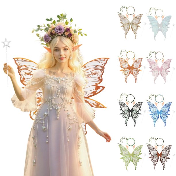 Conjunto de 4 Piezas de Halloween para Niñas y Mujeres, Diadema con Orejas de Varita y Flores para Cosplay