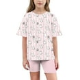 thumbnail image 6 of Piuwrlz Kids Outfit Set for Girls Summer Short Sets Round Neck Loose Shirt T-Shirt and Shorts Set Pink Size 6 Years, 6 of 9