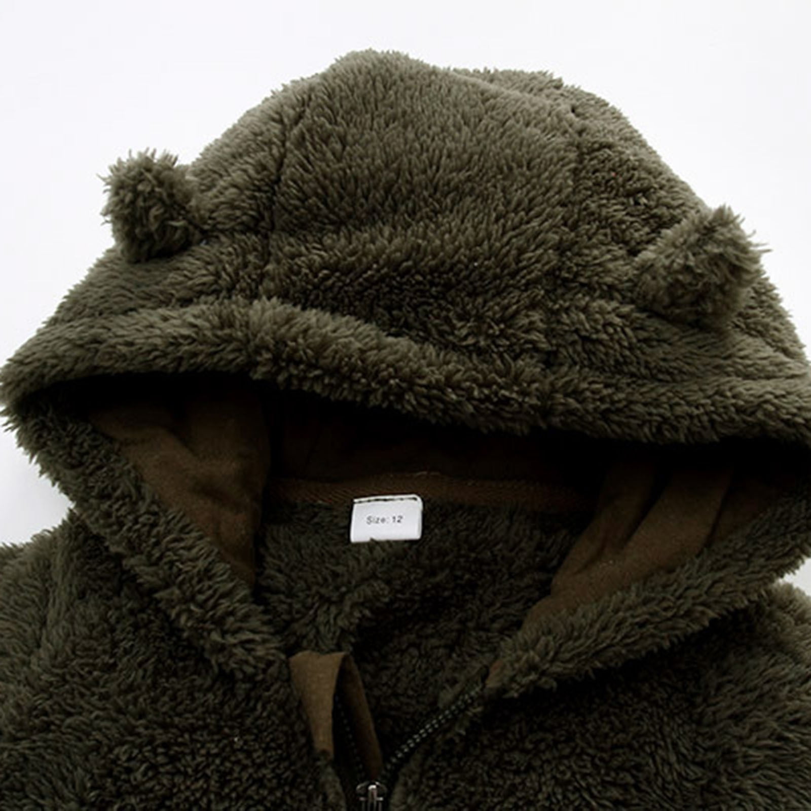 Riecok Baby Boy Girls Winter Warm Rompers Fleece Thick Jumpsuit Cute Bear Ears Hooded Solid Footed Sleepers Infant Onesies Army Green 9 Months