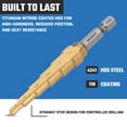 thumbnail image 3 of NEIKO 10604A Step Drill Bit, 6 Steps 3/16" to 1/2" Straight High Speed Steel, Titanium Nitride Coated, 1/4" Quick Change Step Bits for Steel, Metal, Wood, Plastic, Unibit Cone Drill Bits, Two Flute, 3 of 7
