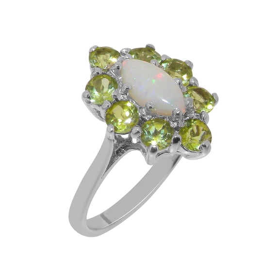 LBG British Made 925 Sterling Silver Natural Opal & Peridot Womens Statement Ring - 33 size options - Size 11.5