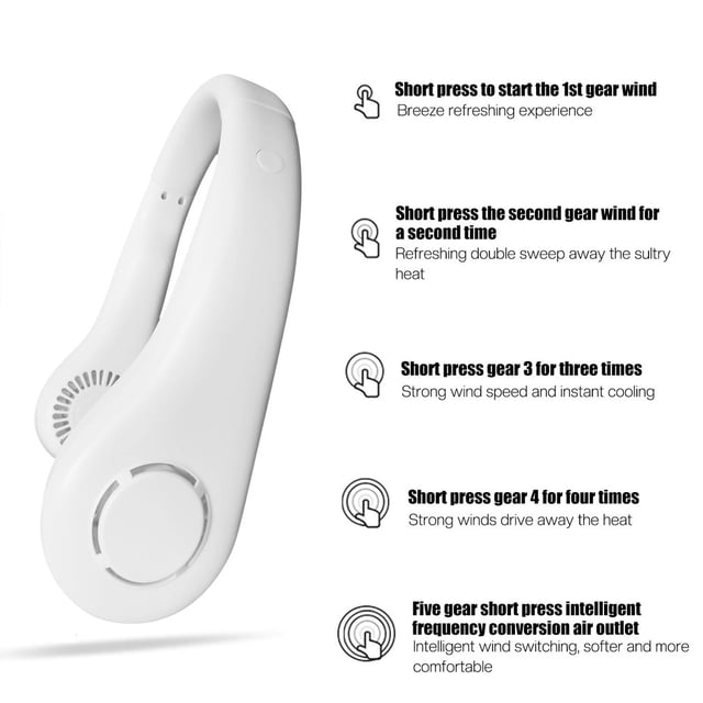 Ventilador de cuello portátil mini USB recargable sin hojas