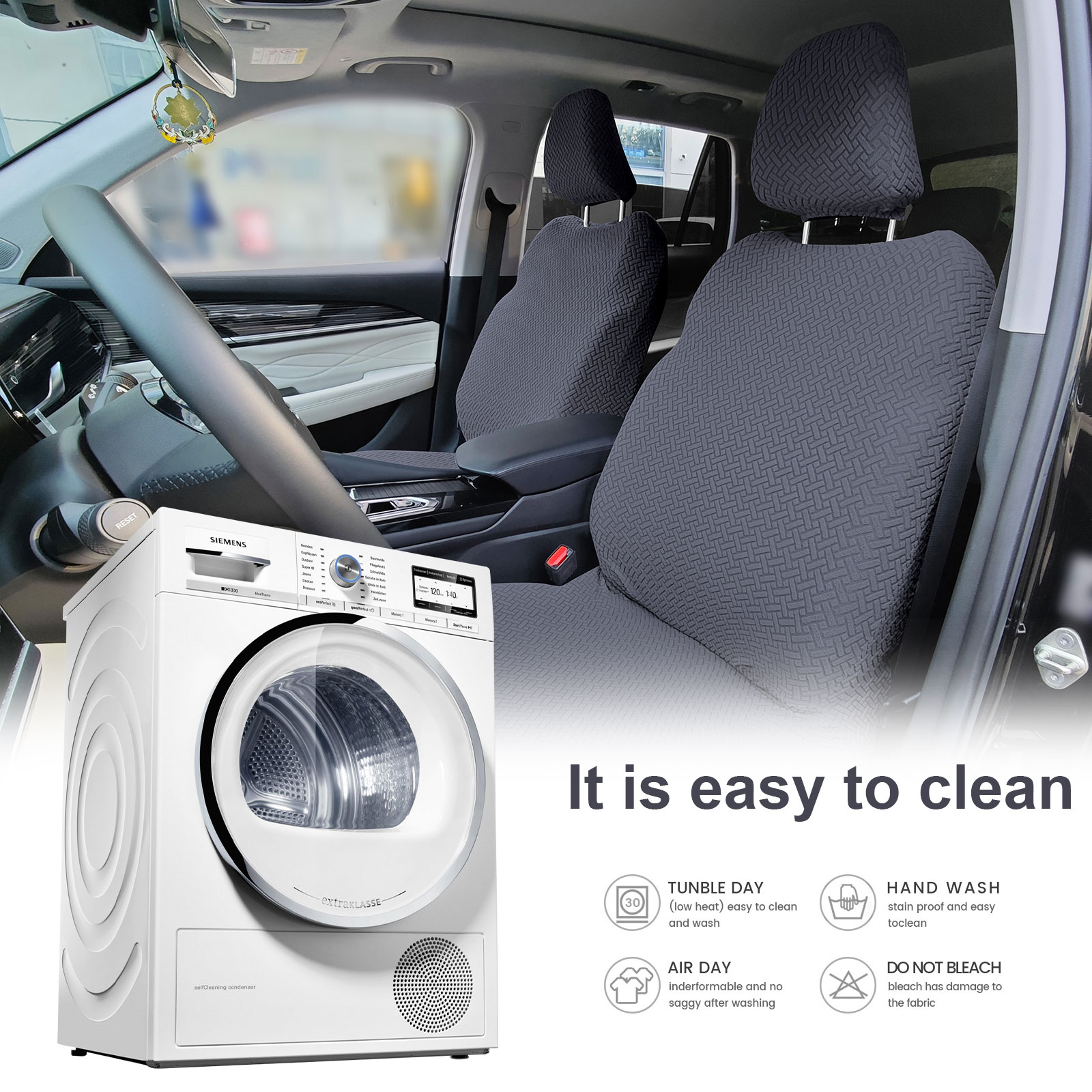 Eurhowing Universal Car Seat Covers, Non-Slip Front Car Seat Covers Set of 2, Breathable Jacquard Auto Seat Protectors for Cars SUV Sedan Truck, Dark Gray