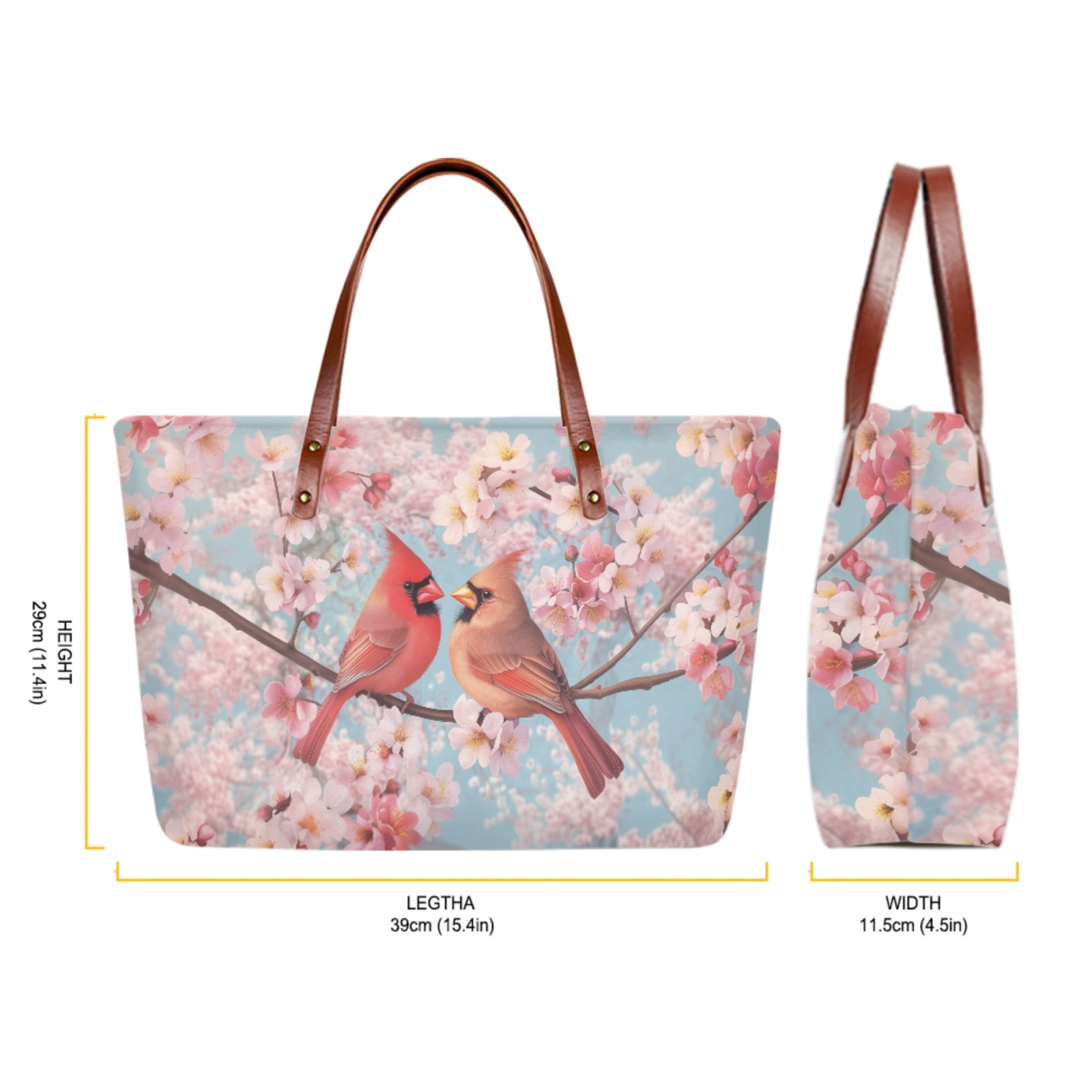 ZUXONGSY Cardinal Cherry Blossom Print 2 Pack Handbags and Wallet Set for Ladies Girls Casual Top Handles Shoulder Bag PU Slim Wallet Multifunctional Top Handle Tote Bag for Shopping Work