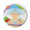 thumbnail image 1 of Cartoon Mouse Pad for Computers, Bear on the Beach Sunbathing Summer Day with Watermelon Children Cheerful Design, Round Non-Slip Thick Rubber Modern Mousepad, 8" Round, Multicolor, by Ambesonne, 1 of 2