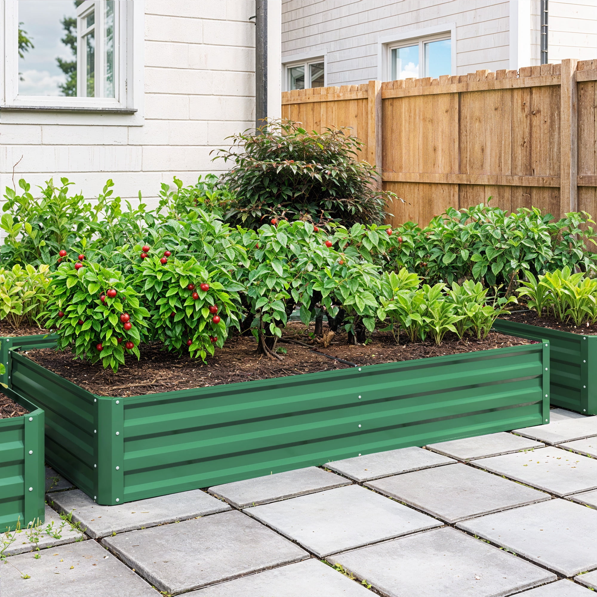 Uforic 2PCS 6X3X1FT Galvanized Metal Raised Garden Bed Kit with Gardening Gloves, Outdoor Large Planter Box for Vegetables Flowers Herbs Fruits, Green