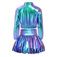 thumbnail image 4 of Miutii Kids Girls Metallic 2 Piece Hip Hop Jazz Dance Outfit Long Sleeve Bomber Jacket Crop Top with Bubble Skirt Blue 14, 4 of 7