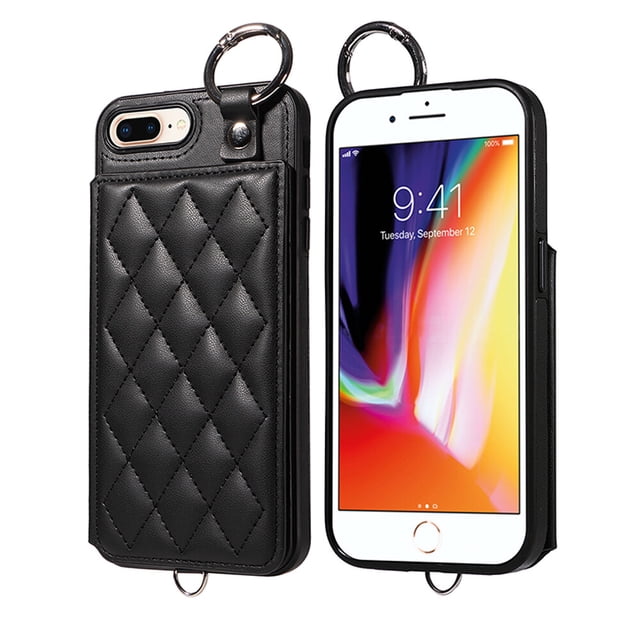 iPhone 8 Plus/iPhone 7 Plus Case ,Card Slots Leather Wrist Strap Phone Cover for iPhone 8 Plus/iPhone 7 Plus