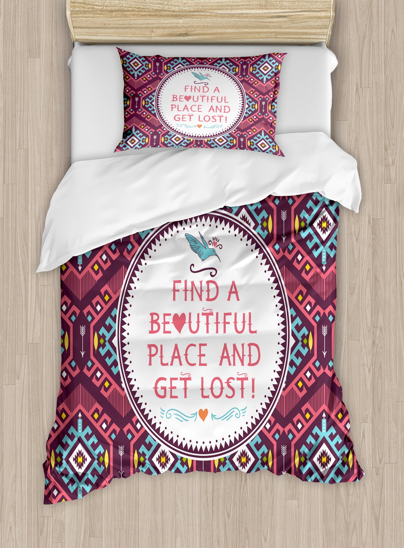 Twin Dark Coral Turquoise Tribal Duvet Cover Set