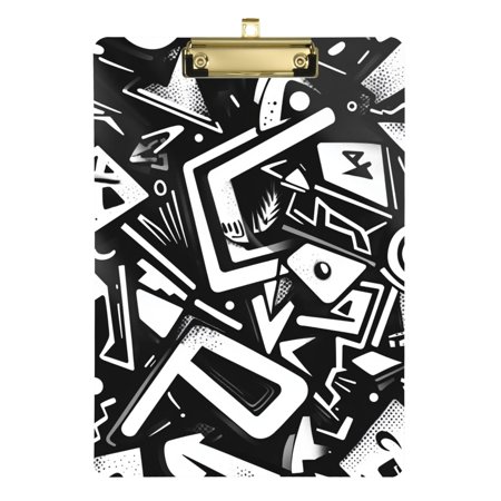 Black and White Geometric Graffiti Acrylic Clipboard with Gold Clip for Classroom School and Office A4 Letter Size