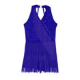 thumbnail image 4 of iixpin Kids Girls Tassel Hem Latin Dance Dress Leotard Samba Rumba Ballroom Sequins Bodysuit Dancewear Blue 12, 4 of 6