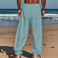 thumbnail image 4 of Vamuko Mens Cotton Joggers Baggy Wide Leg Sweatpants Tapered Color Block Workout Casual Drawstring Big and Tall Stretch Trousers Light Blue M, 4 of 5