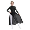 thumbnail image 3 of Doomiva Kids Girls Long Sleeve Lyrical Dance Dress Contemporary Dance Dress Flowy Sheer Mesh Maxi Skirted Leotard Black 6, 3 of 7
