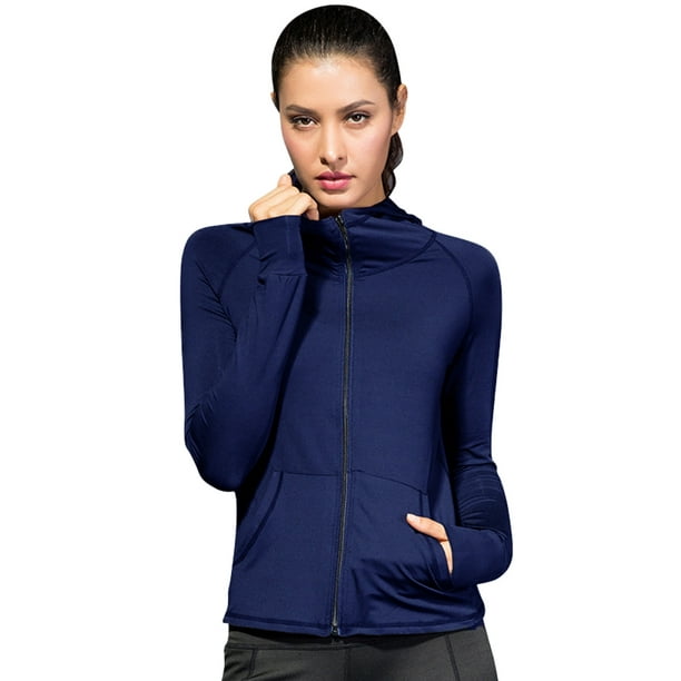 Women Full-zip Hooded Jackets Sport Hoodie Raglan Long Sleeves
