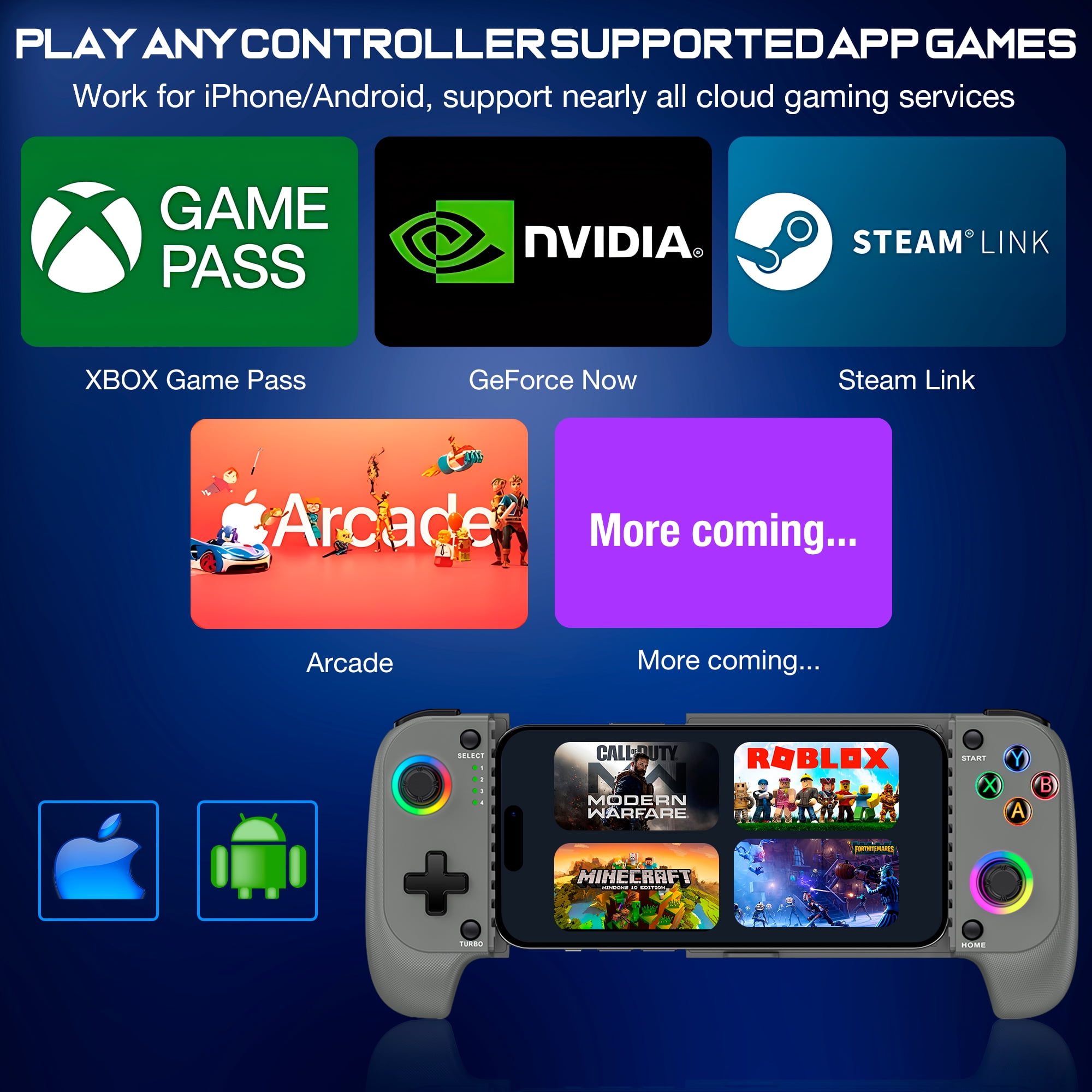 QQV Wireless Mobile Gaming Controller, Compatible with Android & iOS Phones