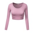 thumbnail image 2 of Doublju Women's Round Neck Slim Fit Long Sleeve Crop Tops (Female Plus Size Available), 2 of 4