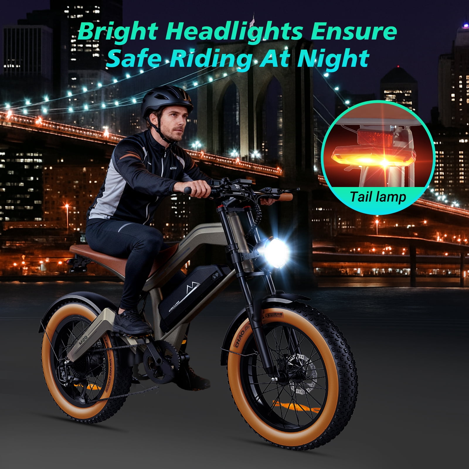 DYU M20 Adult All-Terrain Electric Bike, 100-mile range mountain bike, 28 mph top speed, 1500W peak motor, 48V 18Ah battery, UL 2849 certified