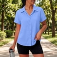 thumbnail image 6 of Women Plus Size Button down Short Sleeve Collared Shirts Summer Breathable Blouse Casual Tops by Yigetop Blue L, 6 of 6