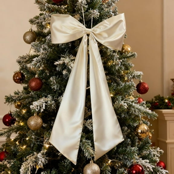 Extra Large Red Velvet Bow for Christmas Tree Decoration,26"x41" Giant Pink Velvet Christmas Tree Topper Bow for Home Wreath Wall Backdrop Thanksgiving Birthday Wedding Party Xmas Decor(White)