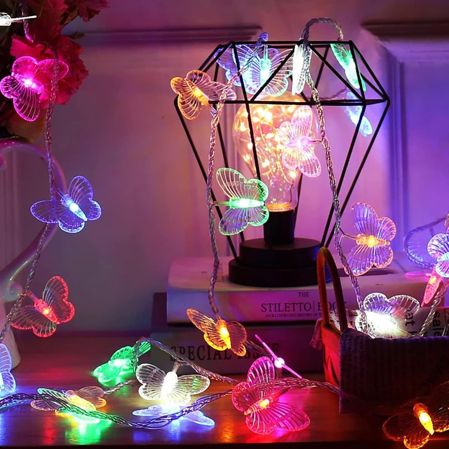 20 LED Butterfly String Lights, 16.4FT Solar String Lights Outdoor Butterfly Fairy Decorative Lights for Patio Christmas Tree Lawn Party Garden Gazebo Wedding