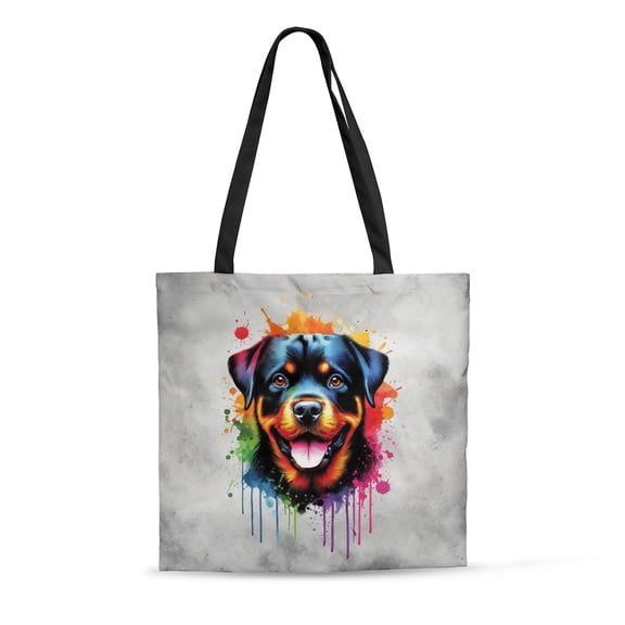 Watercolor Drip Rottweiler Pop Art Colorful Portrait Artwork All Over Print 3D Canvas Tote Bag Rottie Dog Lover Gifts Idea Reusable Handbag - 01009