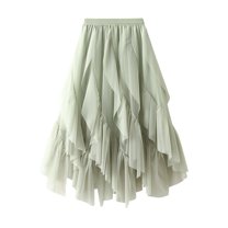 SWSMCLT Women's Tulle Skirt Billowy Comfy Elastic Band Casual Mesh Autumn Skirt Elastic Elegant Falbala A Line Green Small-Large