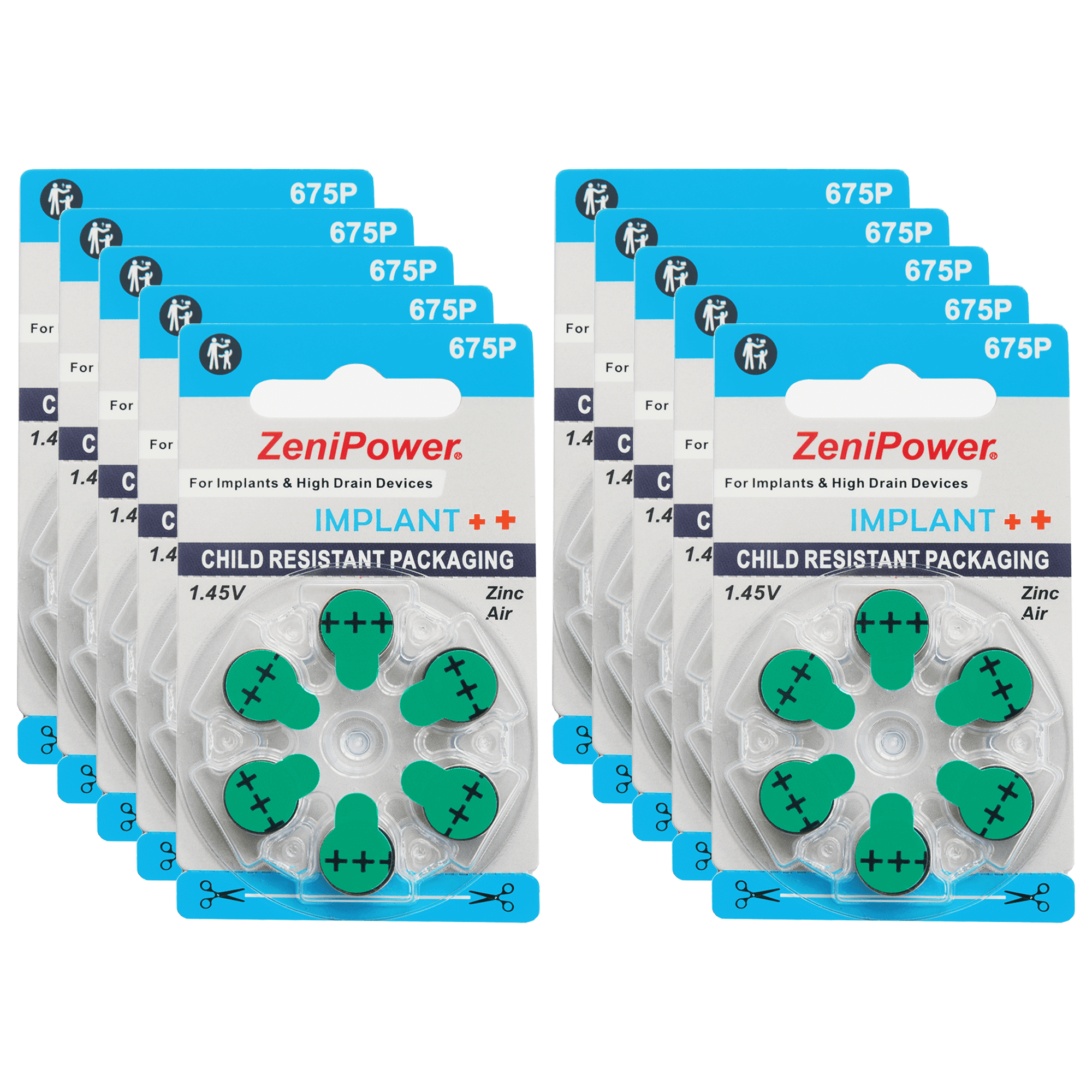 ZeniPower Size 675 1.45V Zinc-Air Hearing Aid Batteries (60 Pack