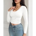thumbnail image 3 of Womens Long Sleeve T Shirt Tops Deep V Neck Shirts Casual Slim Fit Basic T-Shirt Tee, 3 of 6