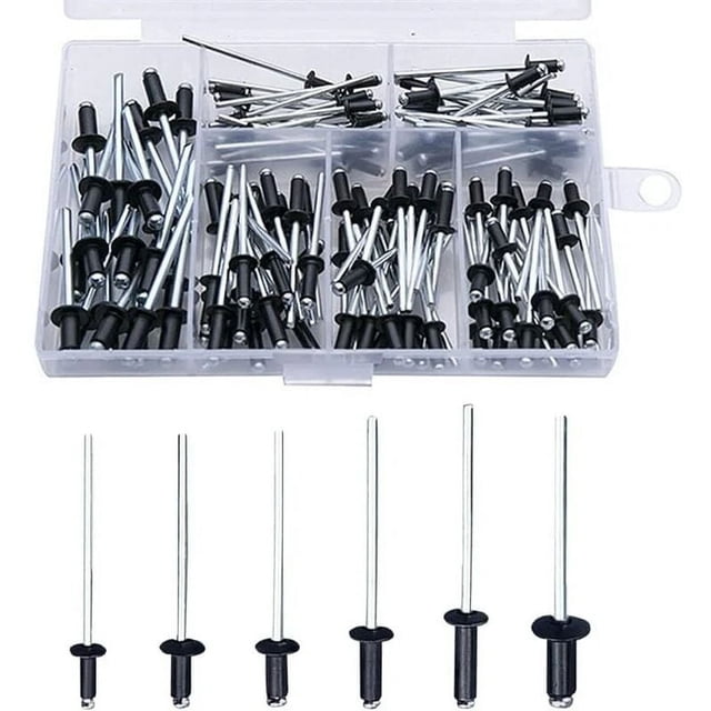 Black Rivet 120 Pieces Blind Rivets Rivets with Box Aluminum Rivet Pop Rivet Pop Rivets Assortment Round Open Rivets Aluminum Blind Rivets Dome Head Rivets for Metal