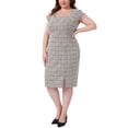 thumbnail image 4 of Vestido de tweed para mujer de tallas grandes Agnes Orinda, estilo vintage, con escote cuadrado, mangas cortas, abertura lateral, vestido midi tipo lápiz con cremallera, talla 3X, blanco, 4 of 6