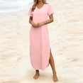 thumbnail image 5 of Rvasteizo Womens Short Sleeve V Neck Dress Solid Color Summer Casual Button Pocket Dress, 5 of 5