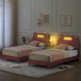 thumbnail image 7 of M optimized Twin Bed Frame Upholstered Platform with LED Lights Bear-shape Headboard, Wooden Slats Support, No Box Spring Needed Platform Bed Frame, 7 of 7