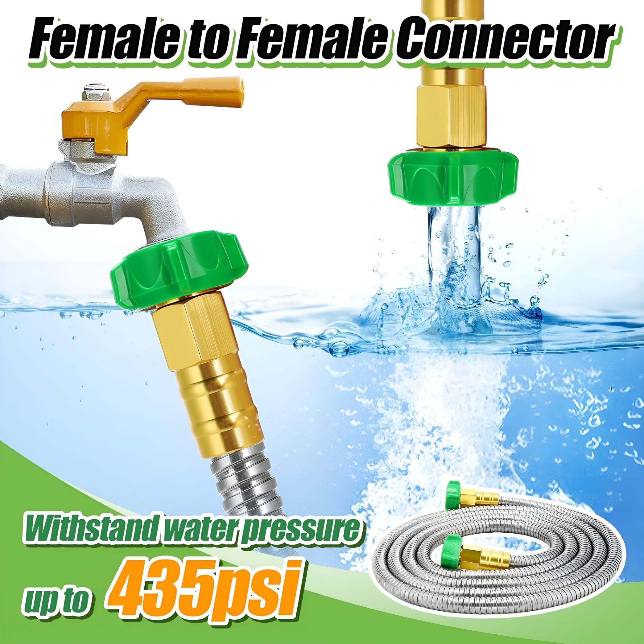 HIBIBUD Female to Female Leader Hose for Hoses Reel,10Ft Metal Leakproof Short Garden Hose Connector,Heavy Duty 304 Stainless Steel Flexible Water Pipe for Outdoor Garden Watering Car Pet Cleaning