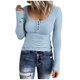 thumbnail image 2 of ICHUANYI Clearance Women's Casual Solid Color Buttons Long Sleeve V-Neck Loose Shirt Blouse Top(Light Blue, XL) ICHUANYI WER2023081017516, 2 of 8