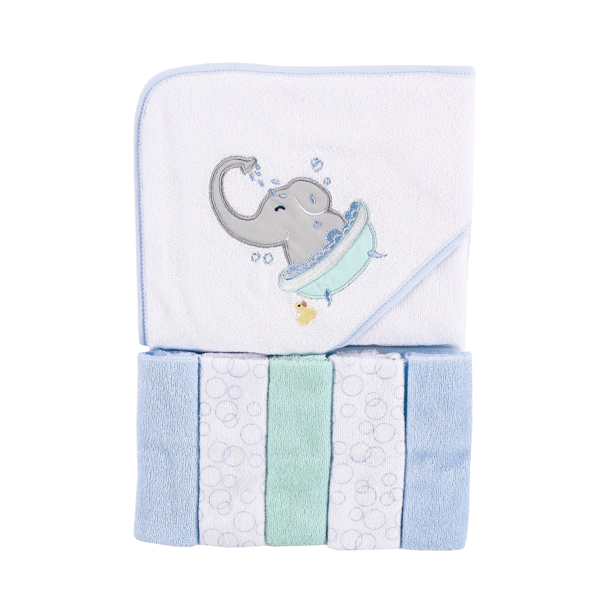 Luvable Friends Hooded Towel with Five Washcloths, Elephant Bath, One