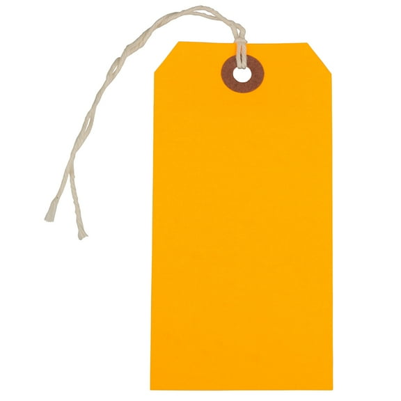 JAM Medium Neon Orange Paper Gift Tags, with String 10" x 4.75" x 2" (10 Count)