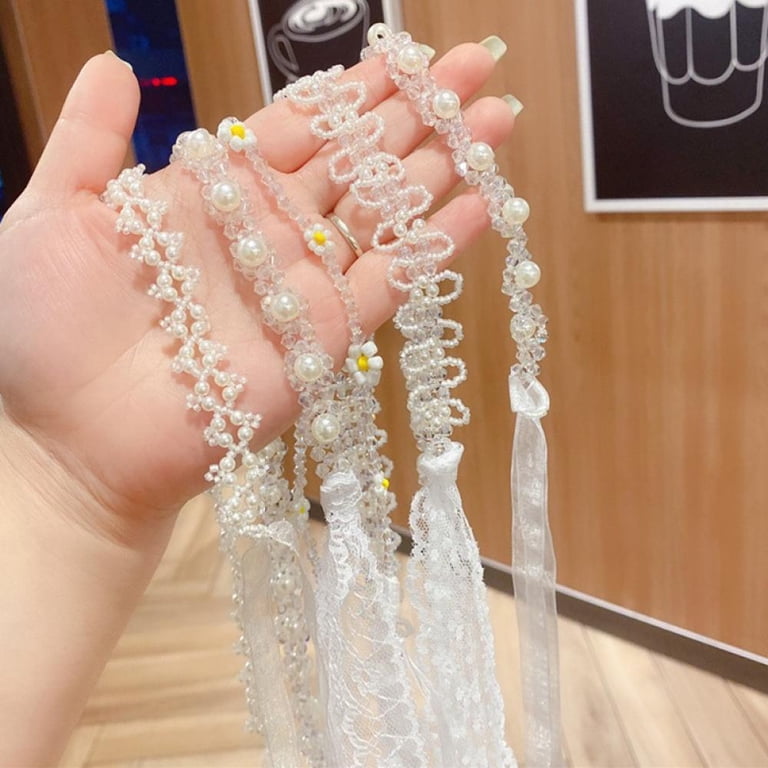 Sweet Pearl Crystal Hair Band Wide Pearl and Crystal Bridal Headband: Ivory White Crystal  main image 2