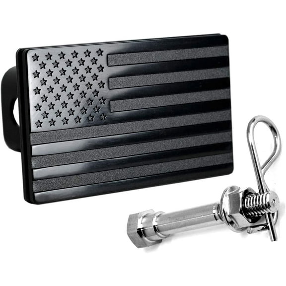 USA American Black Flag Metal Trailer Hitch Cover for 2 inch Receivers Chevy Colorado Ford GMC Toyota Jeep Dodge Nissan Audi Porsche with Pin Bolt