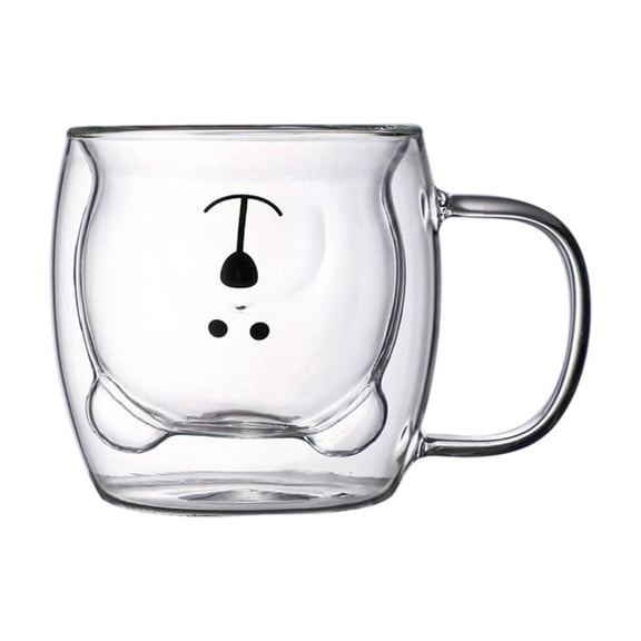（1pcs）Bear Cup 8oz Glass Cup with Lid and Straw Bear Glass Bottle Mug for Milk Tea Infused Water Beverage Food Grade