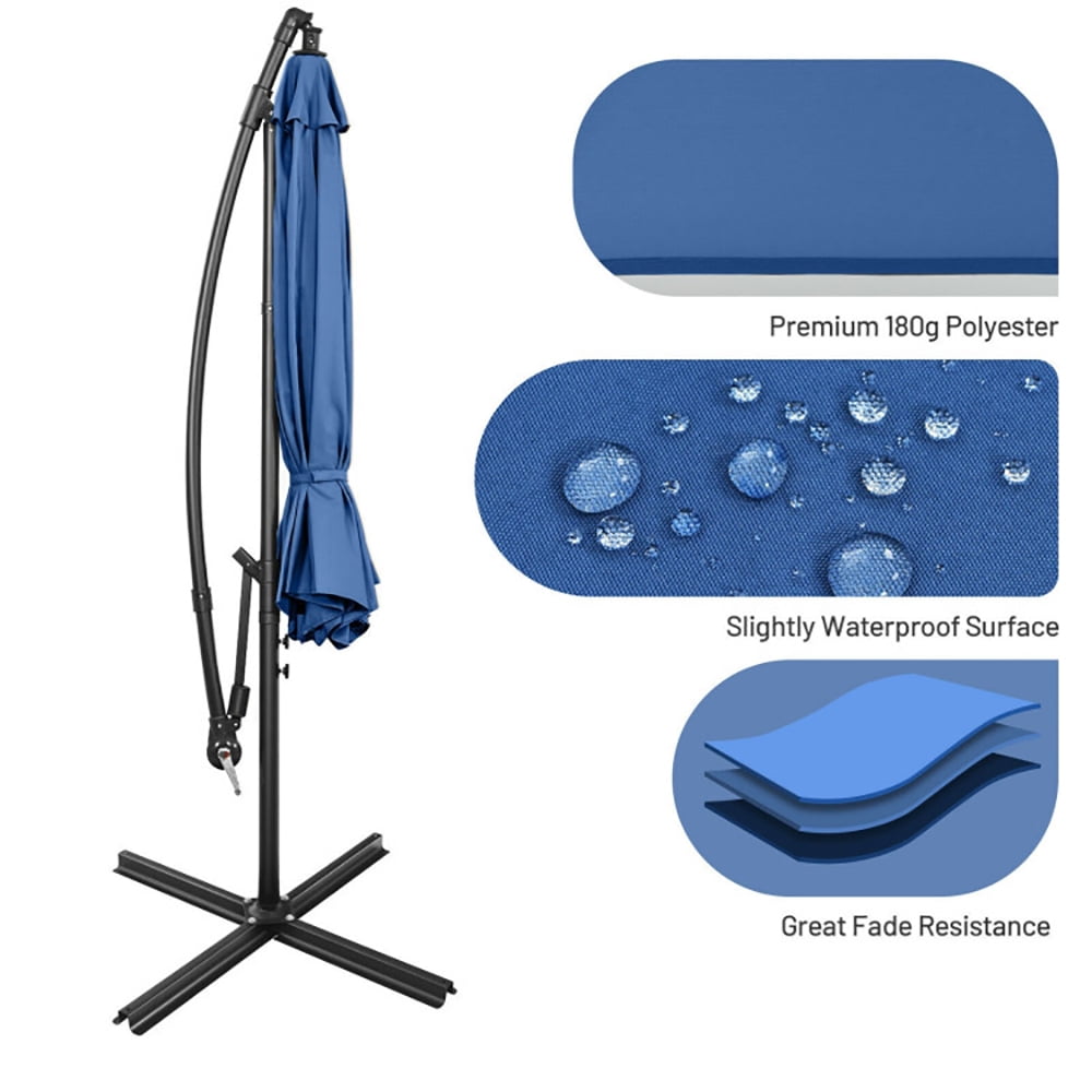 Aimee Lii 10 Feet Offset Umbrella with 8 Ribs Cantilever and Cross Base, Outdoor Umbrella with Base, Blue Aimee Lii 10 Feet Offset Umbrella with 8 Ribs Cantilever and Cross Base, Outdoor Umbrella with Base, Blue