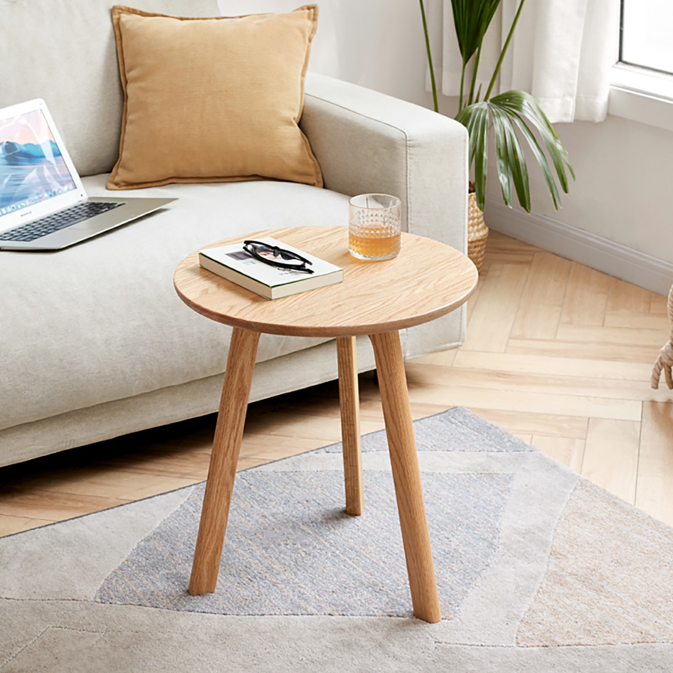 Noble House Round End Table in Natural Solid Oak Wood with Elegant Design and Durable Construction